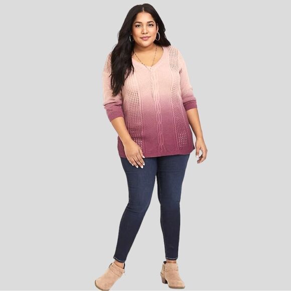 TORRID Plus Size NEW Blush V-Neck Dip Dye Tunic/Sweater. Size 2X - Picture 1 of 13